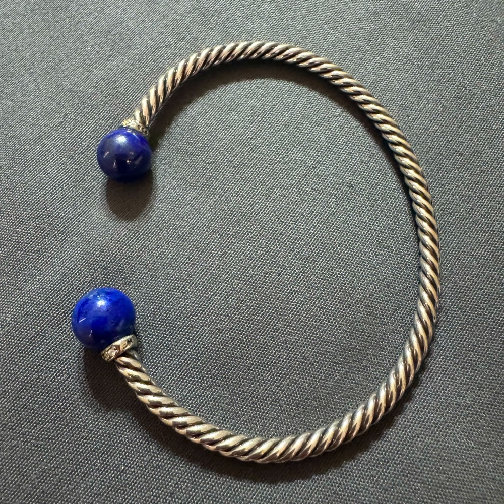 David Yurman Elegant Silver and Blue Lapis Beaded Bracelet
